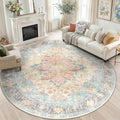 RELEANY Area Rugs Round 8ft Washable Non-Slip, Floral Vintage Distress by RELEANY