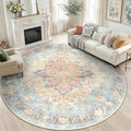 RELEANY Area Rugs Round 6ft Washable Non-Slip, Floral Vintage Distress by RELEANY