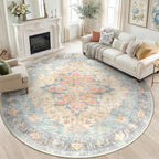 RELEANY Area Rugs Round 6ft Washable Non-Slip, Floral Vintage Distress by RELEANY