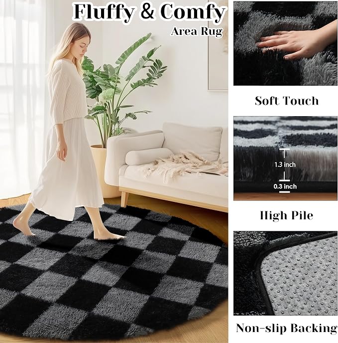 KICMOR Round Rug 4ft for Bedroom, Soft Fluffy Circle Area Rug Cute Fuzzy Shag - Image 2