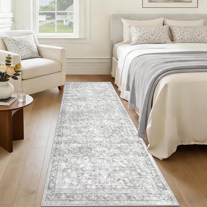 2x8 Hallway Runner Rug: Washable Vintage Floral Entryway Rugs Low Pile Non-Slip - Image 3