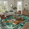 DCX Washable 9x12 Tiger Area Rug, Soft Low Pile Carpet, Kid & Pet Friendly by DCXWashableRug