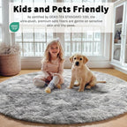 ONASAR Round Rugs 5ft for Bedroom Living Room, Fluffy Tie-Dyed Light Grey - Image 4