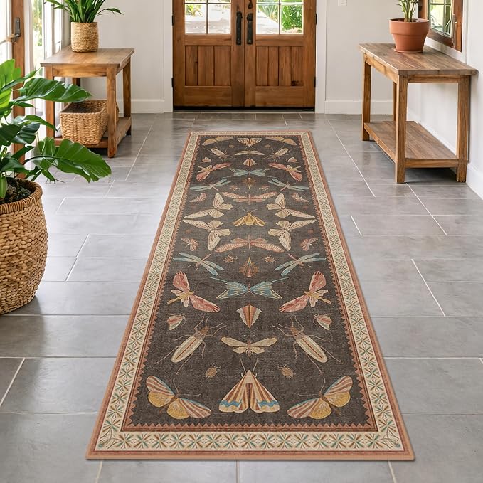 Hazo Haus Orange Brown Hallway Runner Rug 2'6"x12', Soft Low Pile Non Slip - Image 6