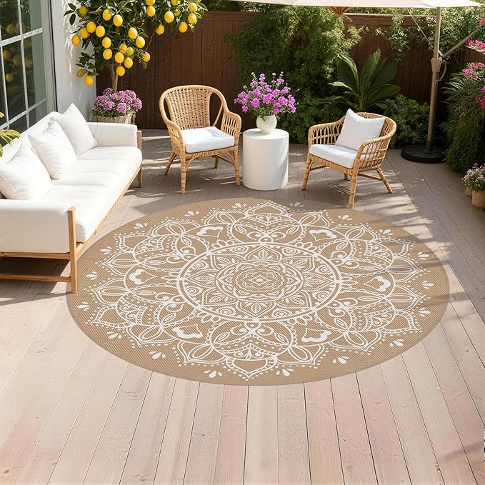 Pauwer Waterproof Outdoor Rug 8ft, Reversible Plastic Straw Patio Camping Rug by Pauwer