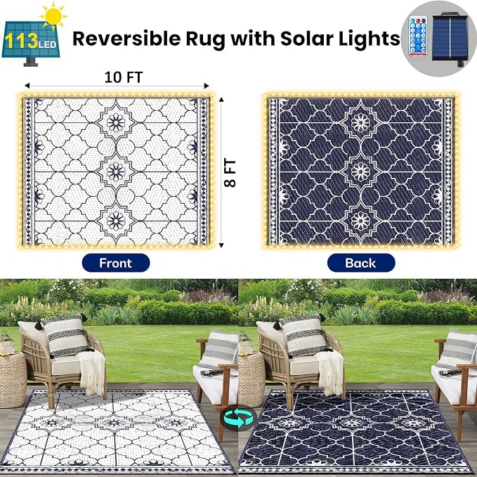 Lighted Outdoor Rug 8x10 ft, Solar Powered Patio Rug - Image 2