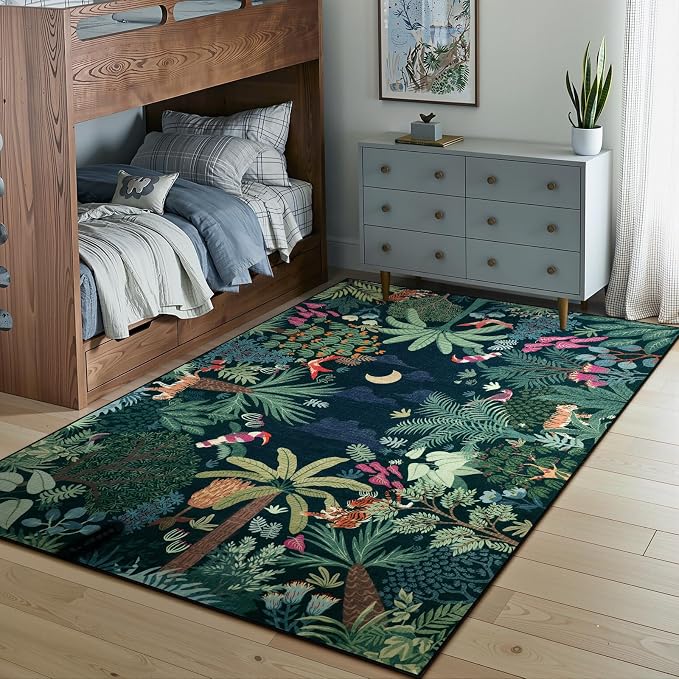 LIVEBOX Washable Jungle Dark Green Rug 5x7 - Image 7
