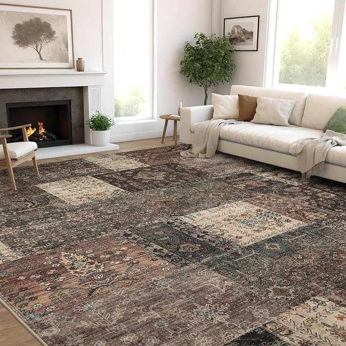 Vintage Washable Area Rug for Living Room, Low Pile 8x10 Non Slip Carpet - Image 3