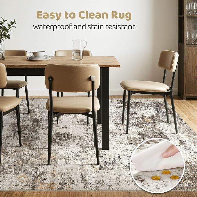 10x12 Area Rug Living Room: Washable Large Abstract Neutral Modern Soft Rugs - Image 6