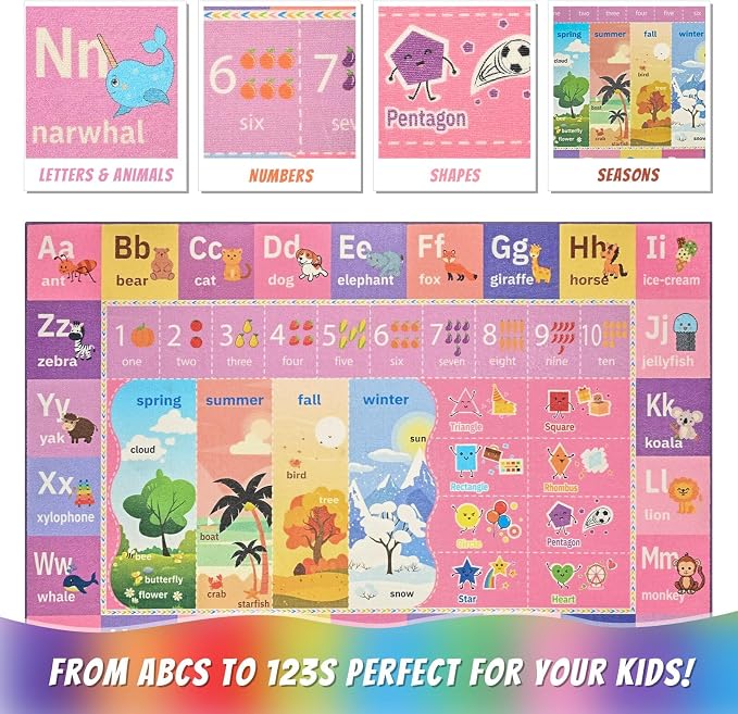 Macgace ABC Kids Rug for Playroom, 4x6 Pink Purple Washable Classroom Area Rugs - Image 8