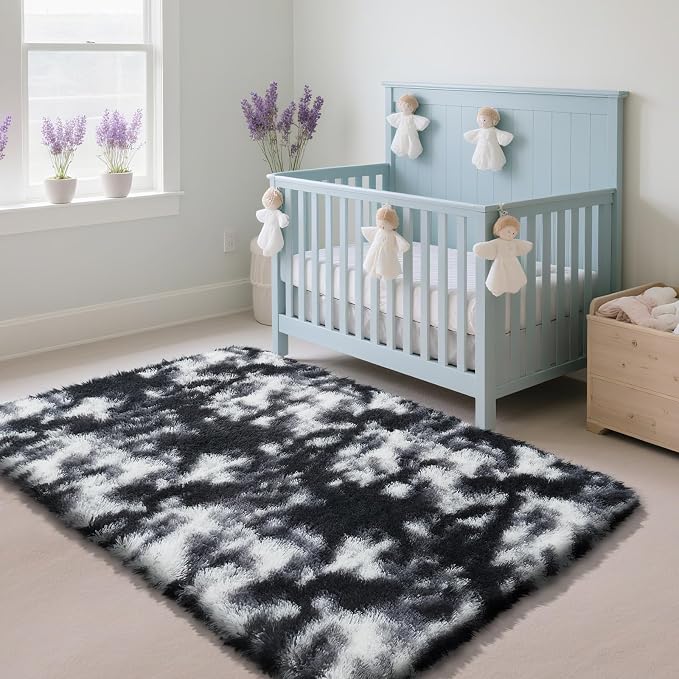 Fluffy Rug Shag Area Rug, Mottling Black 2x4 Area Rugs - Image 2