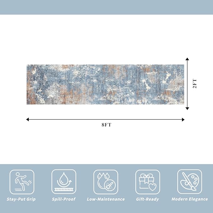 2x8 Washable Non-Slip Hallway Runner Rug – Modern Coastal Abstract Neutral - Image 2