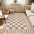 GarveeHome Brown Checkered Rug, Washable 3x5 Rug Geometric Tan Brown Print Non by GarveeHome