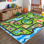 Kids Car Rug, 78.7" x 59" Road Map Floor Mat | Road map design, soft low-pile - Image 7
