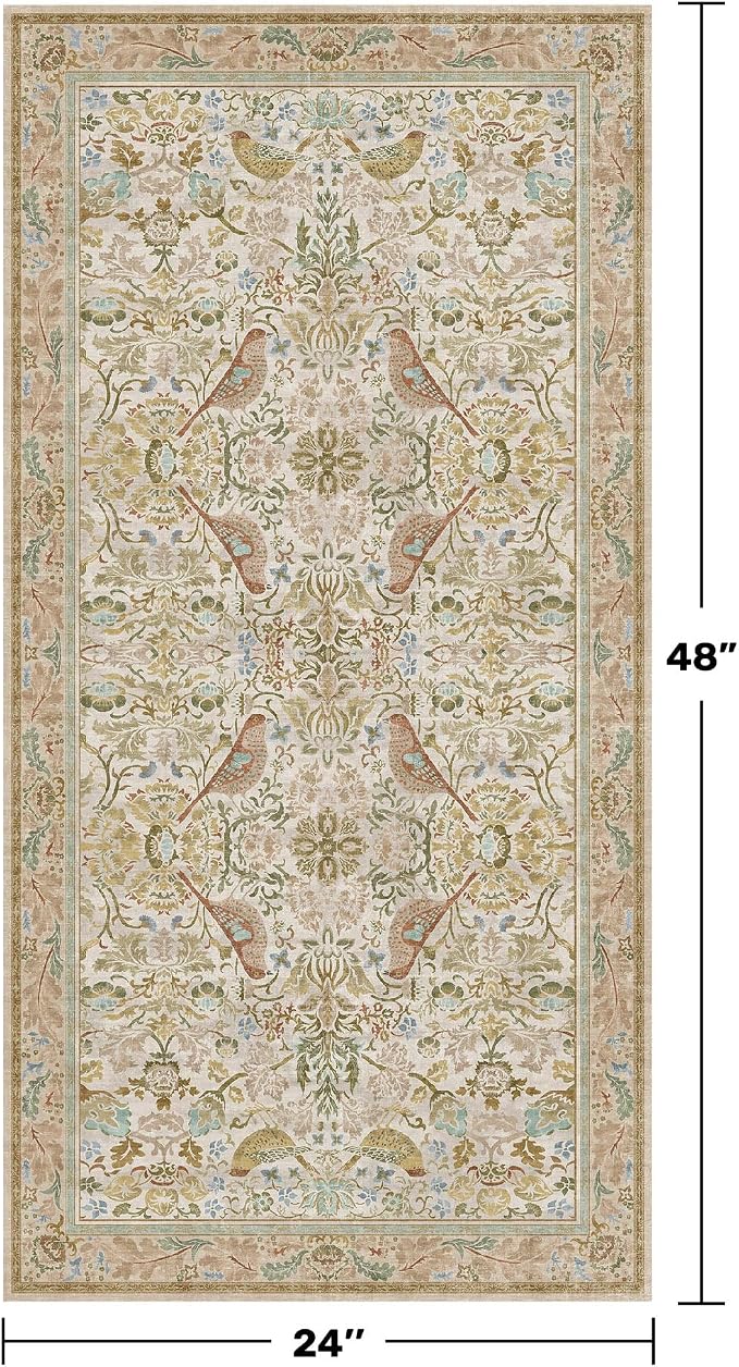Beige 2x4 Washable Rug for Bathroom, Entryway Non Slip - Image 2