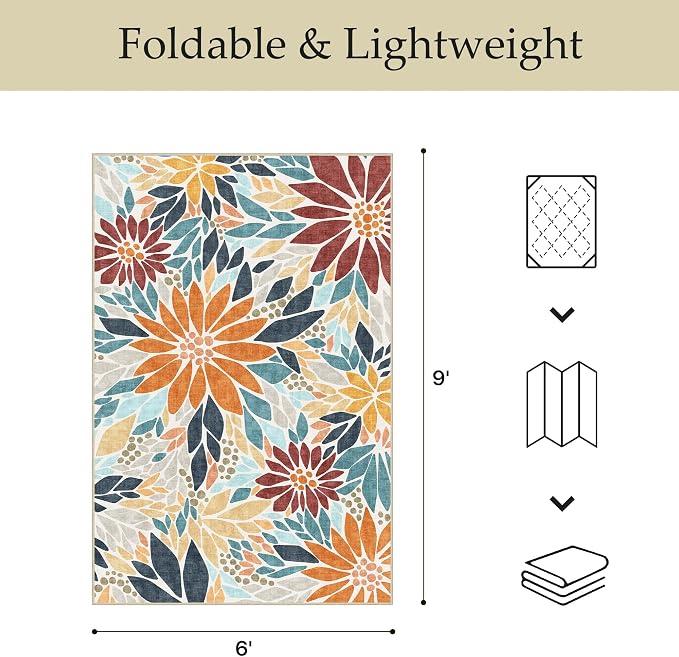 GENIMO Indoor Outdoor Area Rug 6'x9', Machine Washable Rugs - Image 2