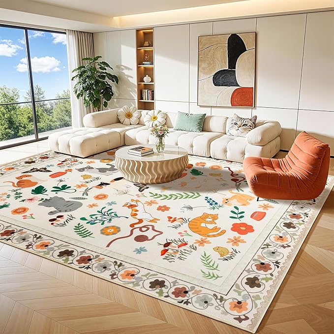 LIANLAM 8x10 Cat Lover's Area Rug, Washable Large Rug by LIANLAM
