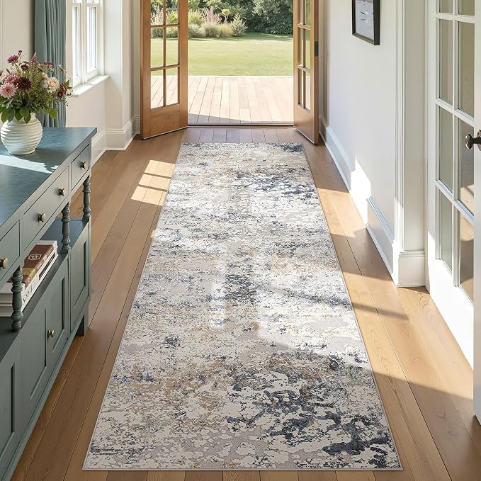 DMOYEST Washable Runner Rug for Hallway: 3x8 Neutral Modern Abstract Low Pile by DMOYEST