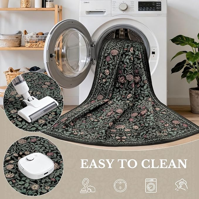 5x7 Area Rugs Living Room Rug: Floral Washable Rug Vintage Boho Soft No Slip - Image 8