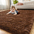 Amdrebio Dark Brown Area Rugs for Bedroom Living Room, 5x7 Fluffy Shaggy Plush - Image 6