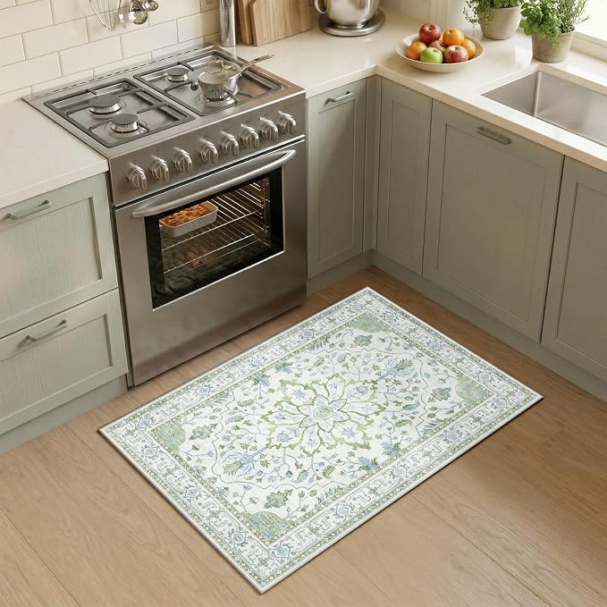 RELEANY Area Rugs Small 2'x3' Washable Non-Slip, Floral Vintage Distress - Image 2