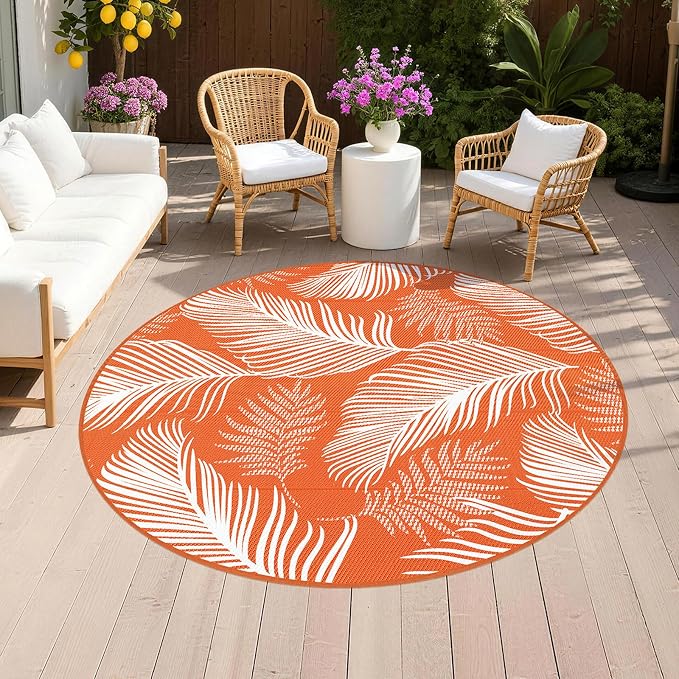 Pauwer Waterproof Outdoor Rug 6ft, Reversible Plastic Straw Patio Camping Rug by Pauwer