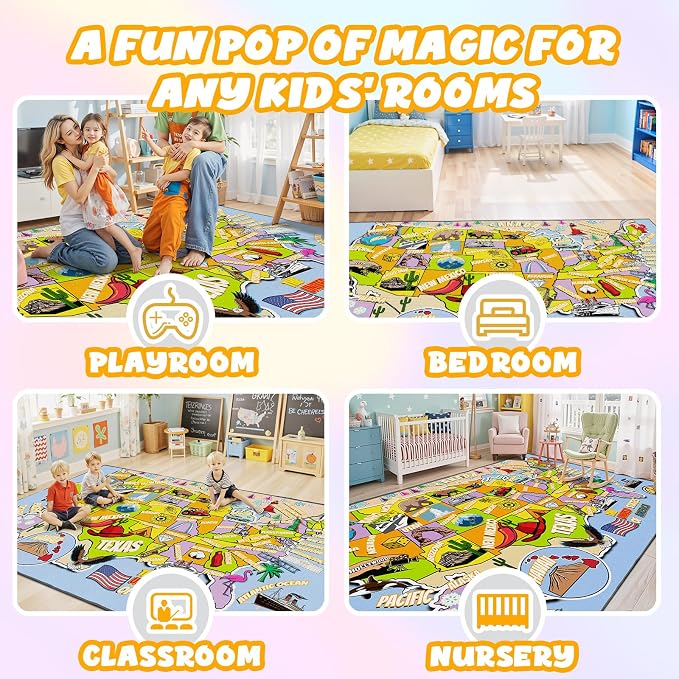 Educational USA Map Area Rug 8x10, Playroom Bedroom Classroom Rug - Image 5