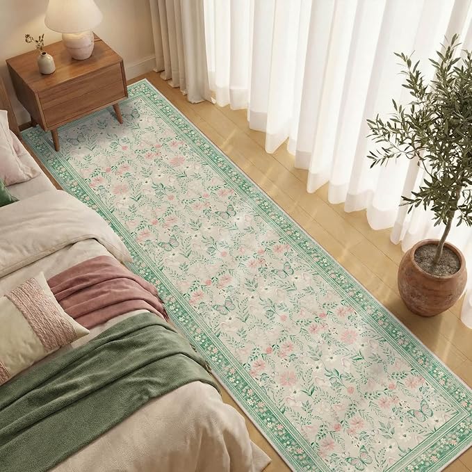 Rugxara 2'6" x 8' Floral Runner Rug, Washable Runners - Image 3