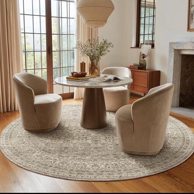 6ft Washable Round Rugs for Bedroom: Circle Living Room Rug Vintage Non Slip - Image 5