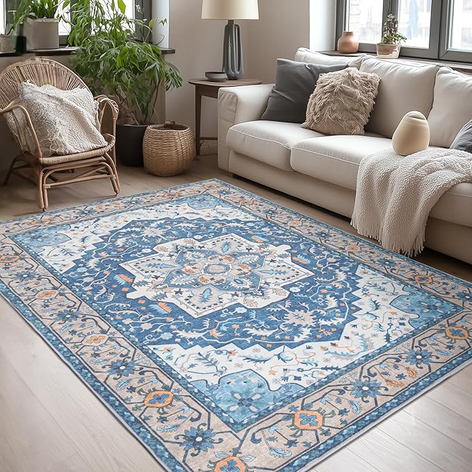 Lessymo Washable Area Rugs 6x9- Boho Area Rug Low Pile by Lessymo