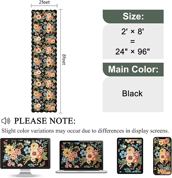 DUKINO 2x8 Washable Runner Rug, Lightweight Soft Floral Hallway Rug Runner - Image 2