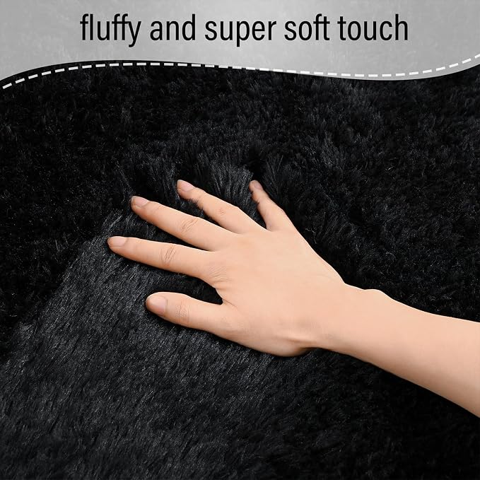 BENRON Fluffy Black Rugs for Living Room Bedroom 4x6, Soft Plush Fuzzy Shaggy - Image 8