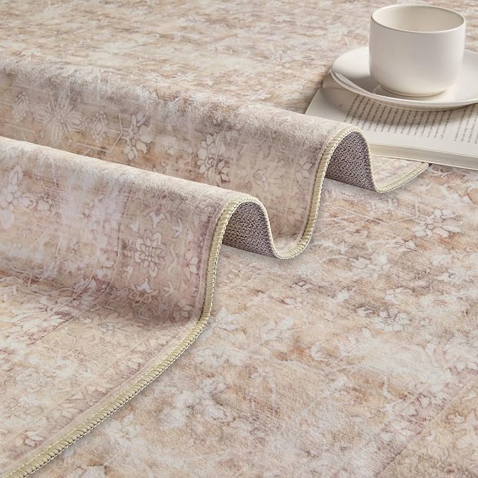 Latte&Fog Washable Beige Rugs for Bedroom, Vintage 5x7 Area Rug for Living Room - Image 8