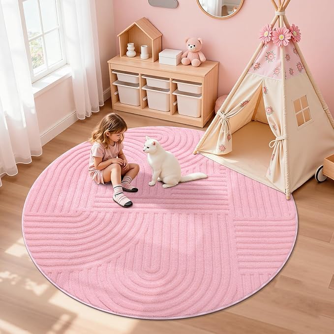 Pauwer Pink Area Rug for Girls Bedroom 4ft Soft Fluffy Non Slip Machine - Image 7