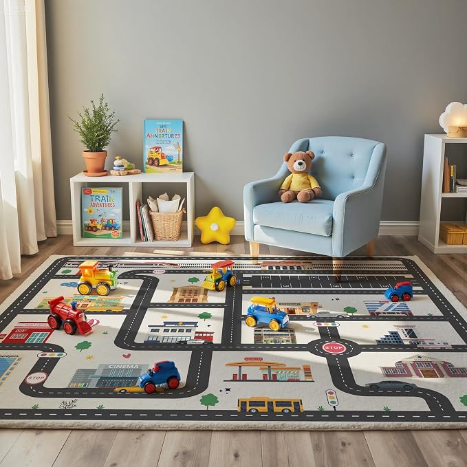 3x5ft Kids City Road Car Play Rug - Image 2