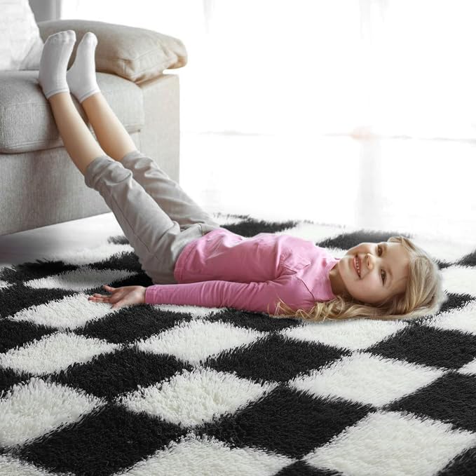 KICMOR Fluffy Soft Runner Rug for Bedroom Living Room, 2x6 Black and White - Image 7