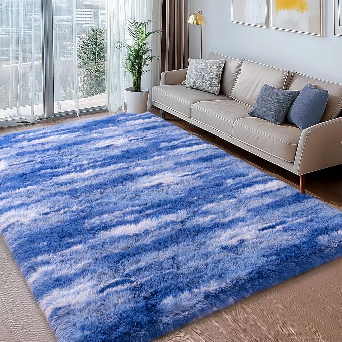 Shag Rugs for Bedroom, 4x6 Abstract Blue Soft Fuzzy Rugs for Living Room by Ailyei