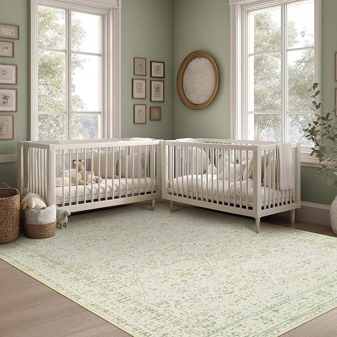 Light Green Nursery Rug Boy Girl 6x9 Area Rugs Washable Non Slip Low Pile Soft - Image 2