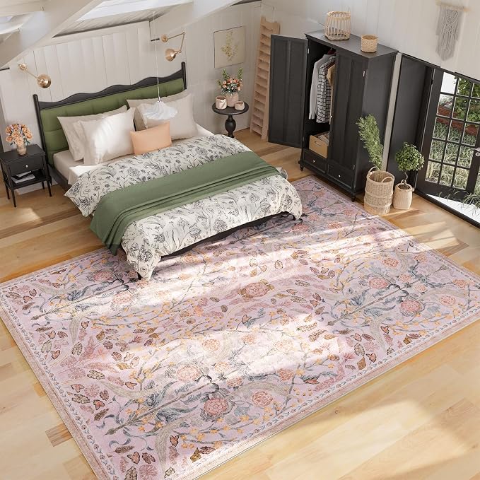 AMTOVO 6x9 Washable Area Rugs for Living Room, Non-Slip Colorful Floral rug - Image 4