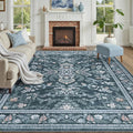DCX Navy Blue 8x10 Area Rug, Machine Washable Non Slip Stain Resistant Soft by DCXWashableRug