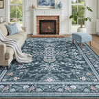 DCX Navy Blue 9x12 Area Rug, Machine Washable Non Slip Stain Resistant Soft by DCXWashableRug