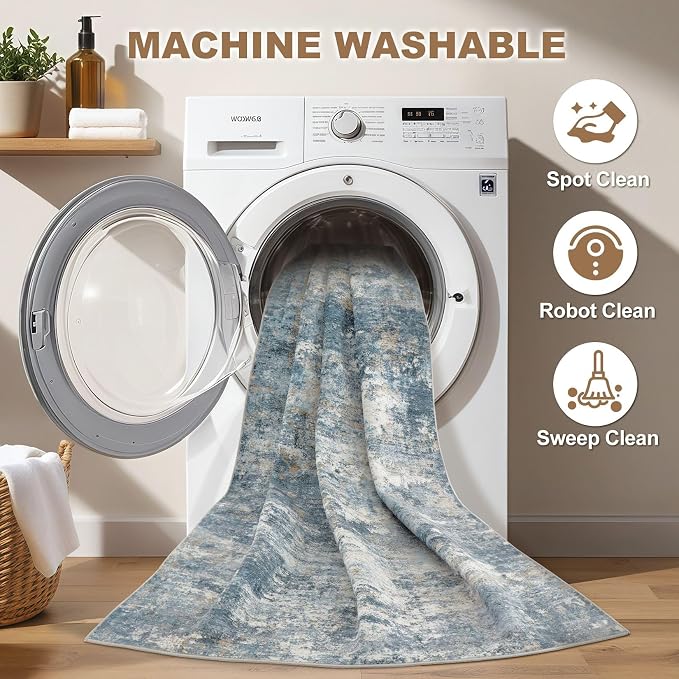 Nakagishi 10x12 Area Rugs Living Room: Washable Abstract Large Neutral Soft Rug - Image 2