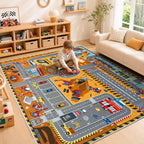 Kids Room Rug 5x7 Ft, Washable Soft Construction Site Road Map Rug, Non-Slip - Image 6