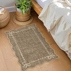 GarveeHome Scalloped Bow Rug for Kitchen Floor, Solid Brown Rug for Dorm - Image 2