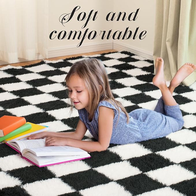 Super Soft Rug for Bedroom, 6x9 Ft Black and White Area Rug Classic Checkered - Image 5