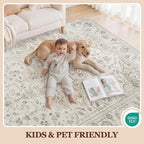 9x12 Area Rugs for Living Room:Beige Washable Vintage Medallion Carpet Non-Slip - Image 5