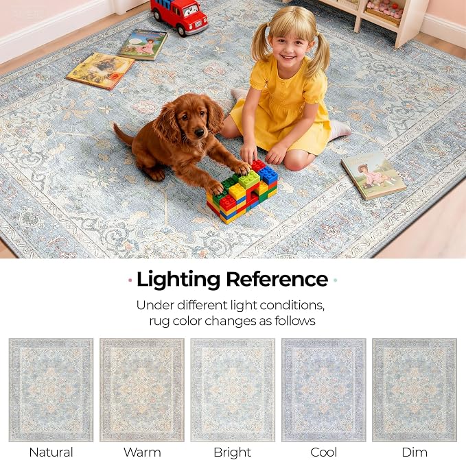 CAPALOCA Machine Washable Rugs Nursery Rug Cute Girl Non Slip Low Pile Water - Image 8