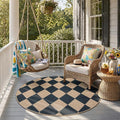 Lahome Colette Checkered Round Entryway Rug 4ft, Circle Indoor Outdoor Patio by Lahome