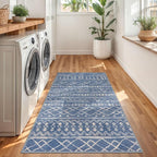 KUTA 3x5 Boho Area Rug for Living Room, Moroccan Blue Beige Washable Kitchen - Image 3
