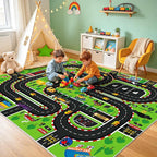 Kids Play Rug 4x5 Ft, Non-Slip Race Track Car Rug Play Mat, Washable Soft Road - Image 3